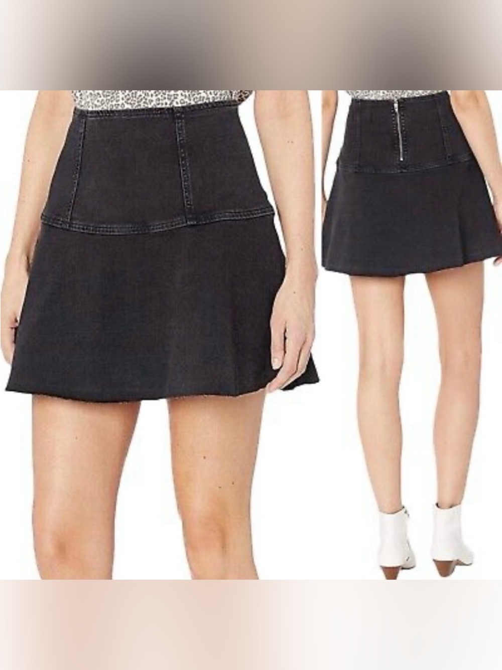 Free People Highlands Denim Mini Skirt Forest Black Raw Hem Size US 8